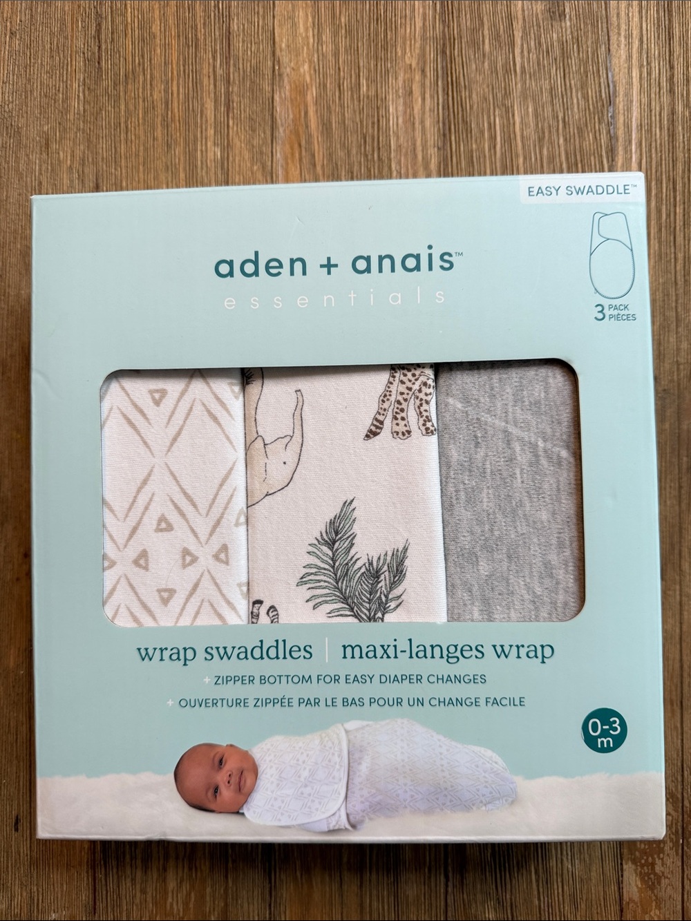aden + anais Neutral Beige and Gray Easy Wrap Swaddles - 3 Pack NIB 0-3M
